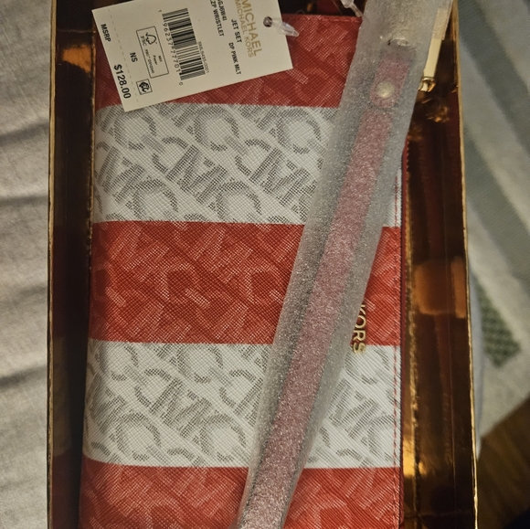 Michael Kors Jet Set Logo Double Zip Wristlet Large Wallet Gift Box - Picture 4 of 11